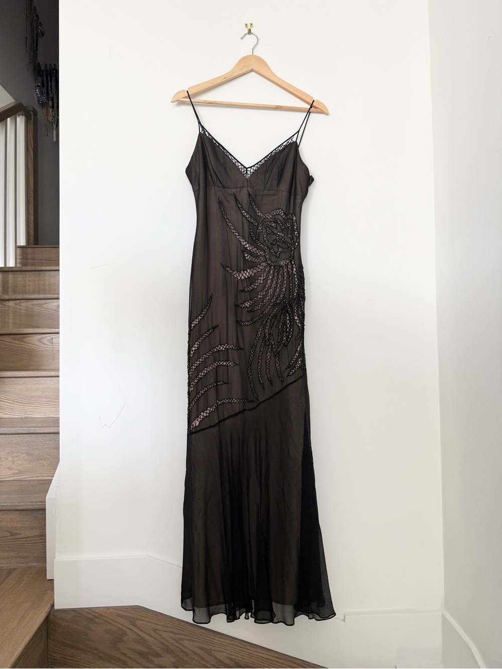 Vintage 90s BCBG MaxAzria Black Silk Beaded Maxi Dress | ASO Tell Me Lies - US 6 - Picture 3 of 7